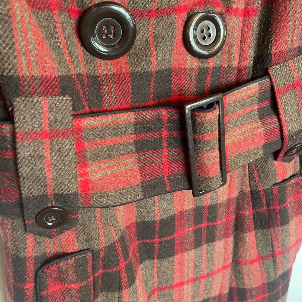Vintage Plaid Women’s Wool Blend Button Down Trench Style Cost Size Small Fall - Picture 2 of 12